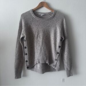 Autumn Cashmere Pebble Colored Suede Elbow Patch Sweater with Side Buttons XS